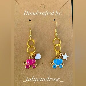 Handmade “Can’t Wait To Meet Our Pumpkin” 
Blue&Pink Carriage MixMatch Earrings